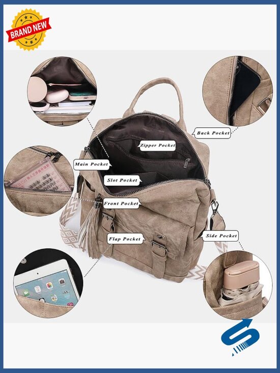Faux Leather Backpack Purse Women Travel Daypack Casual Handbag with Pendant